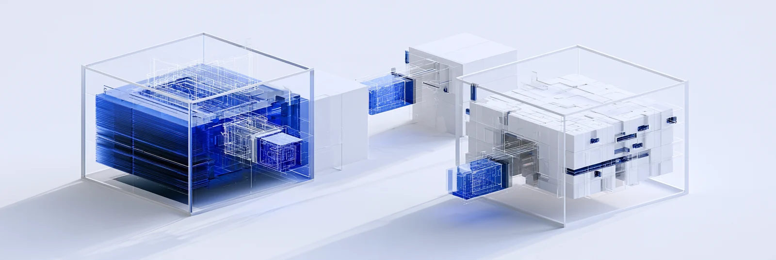 Spatial render: two record structures side by side, one wide and shallow, one deep