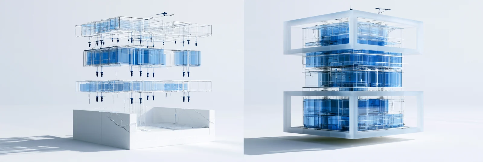 Spatial render: two routes to the same register, one direct and one through a longer sequence of steps