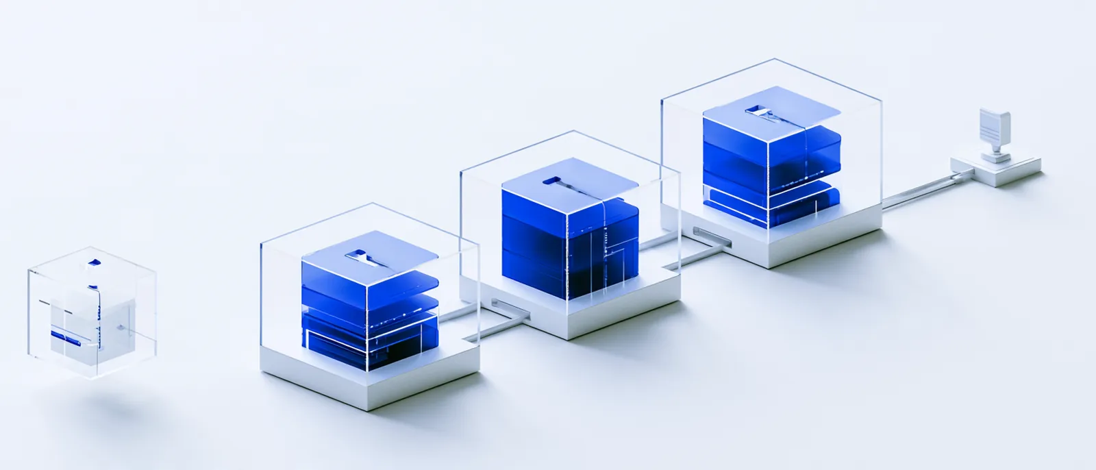 Spatial render: a small machine request module carrying its delegated authority toward the record