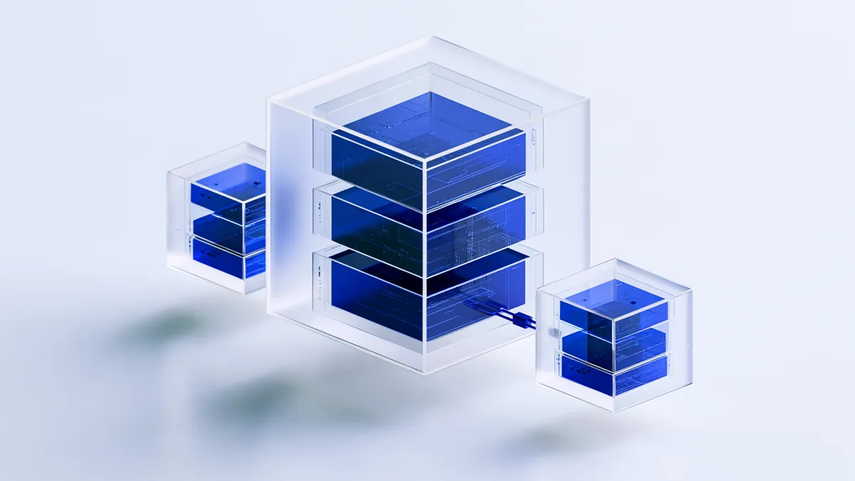 Spatial render: an asset token opened into its ownership and rights layers